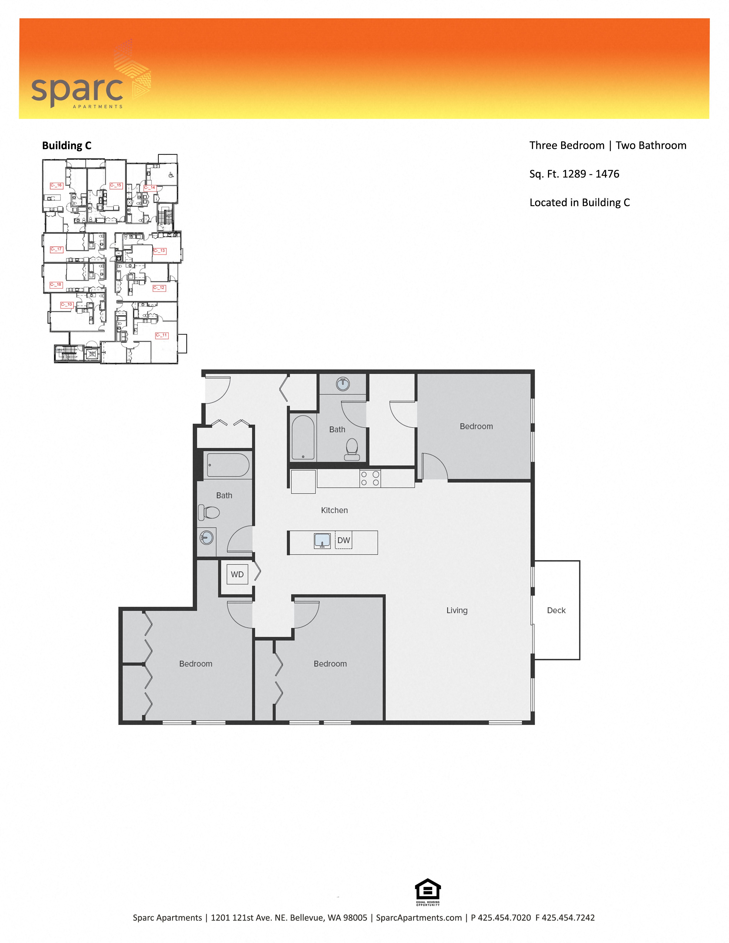 Floor plan for 3 beds, 2 baths, 1476 sqft